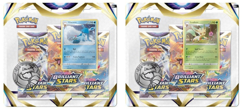 Pokemon TCG: SS09 Brilliant Stars 3 Packs Blister [Leafeon / Glaceon]-Both Design (Leafeon &amp; Glaceon)-The Pokémon Company International-Ace Cards &amp; Collectibles