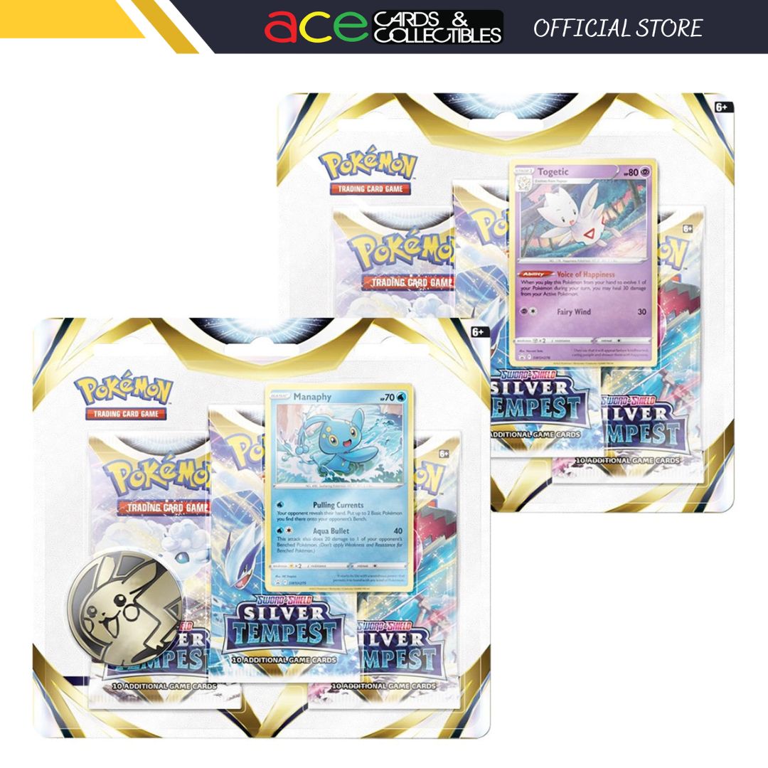 Pokemon TCG: SS12 Silver Tempest - 3 Packs Blister-Both Design (Manaphy &amp; Togetic)-The Pokémon Company International-Ace Cards &amp; Collectibles