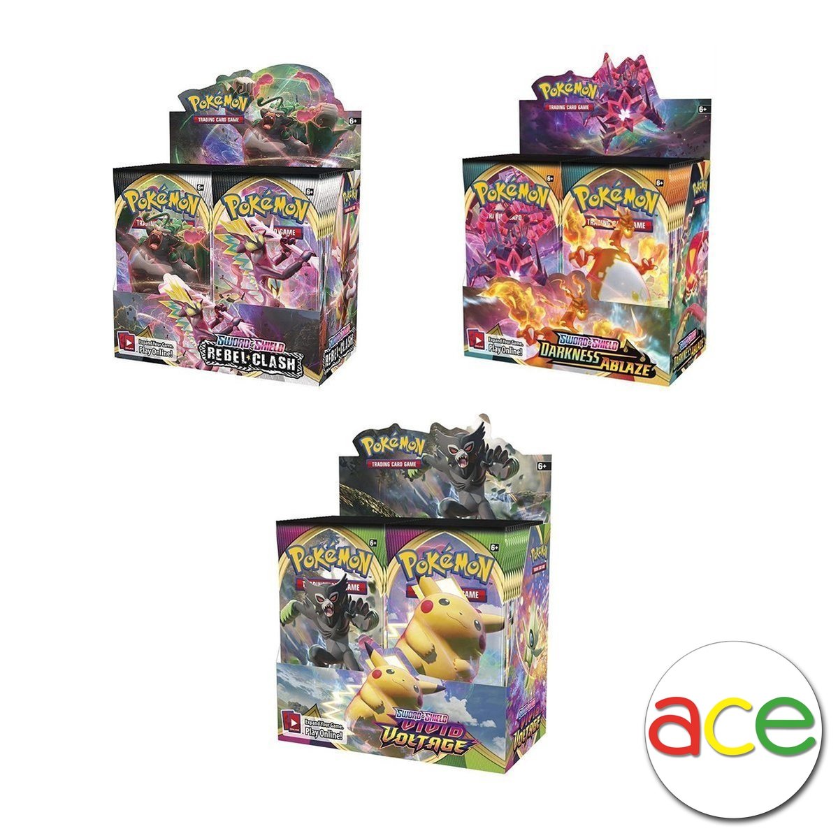 Pokemon TCG: Sword & Shield - Booster Box - [ SS02 Rebel Clash / SS03 Darkness Ablaze / SS04 Vivid Voltage ]-Rebel Clash Box-The Pokémon Company International-Ace Cards & Collectibles