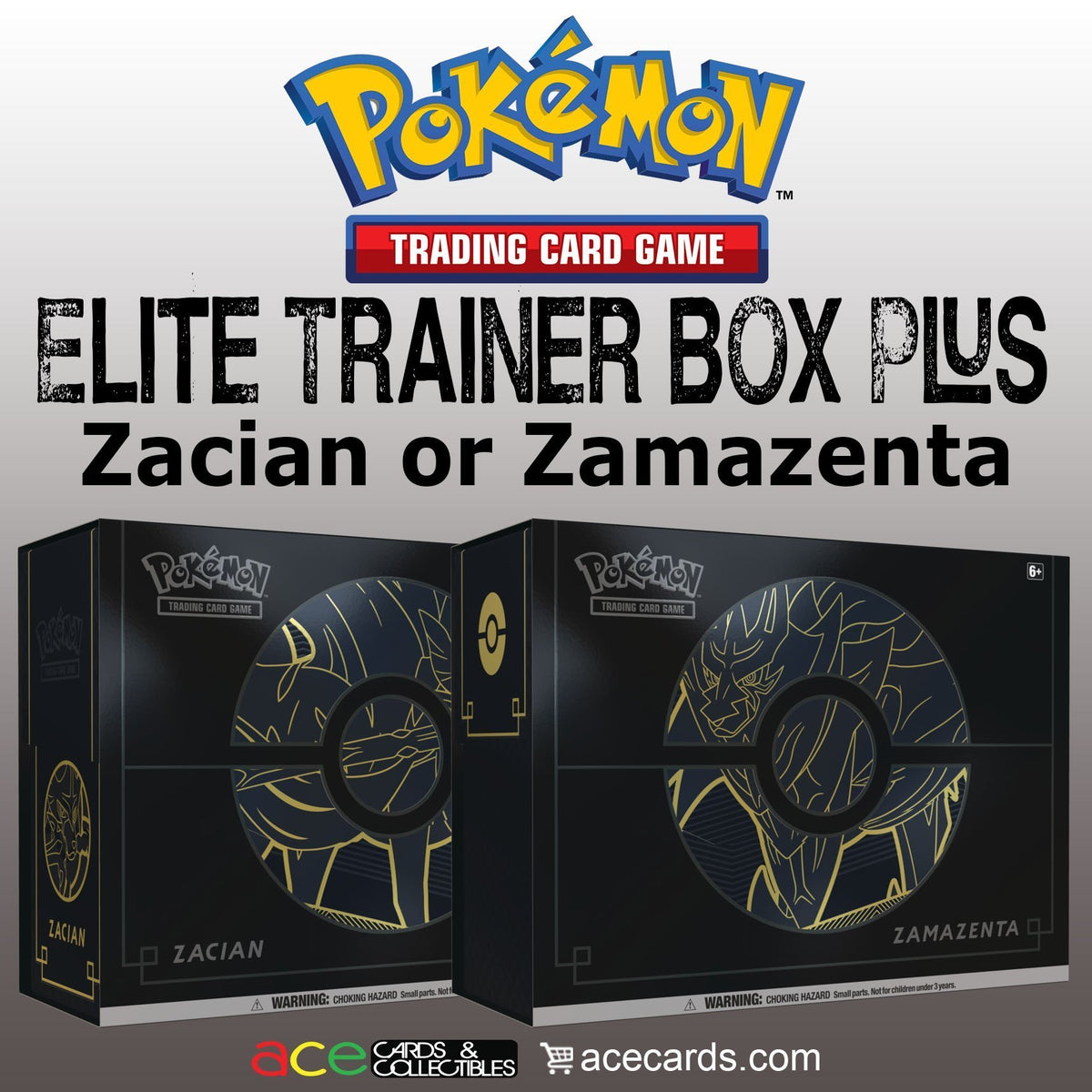 Pokemon TCG: Sword &amp; Shield Elite Trainer Box Plus—Zacian or Zamazenta-Set of Both-The Pokémon Company International-Ace Cards &amp; Collectibles