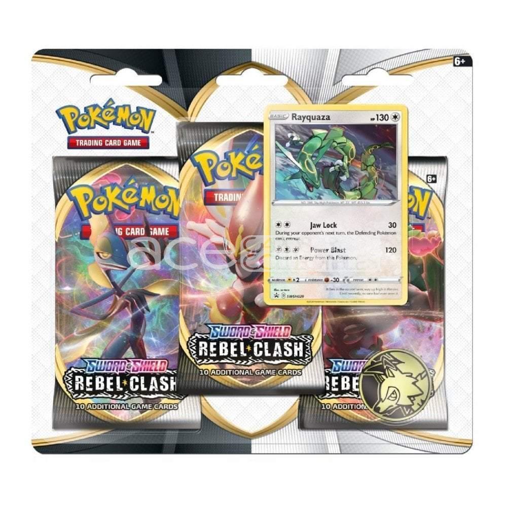 Pokémon TCG: Sword &amp; Shield SS02 Rebel Clash Triple Pack Blister-Rayquaza-The Pokémon Company International-Ace Cards &amp; Collectibles