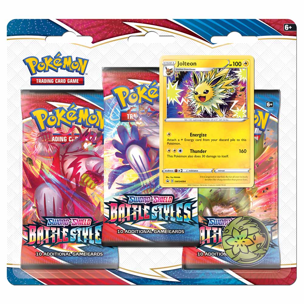 Pokemon TCG: Sword &amp; Shield SS05 Battle Styles Triple Pack Blister-Jolteon-The Pokémon Company International-Ace Cards &amp; Collectibles