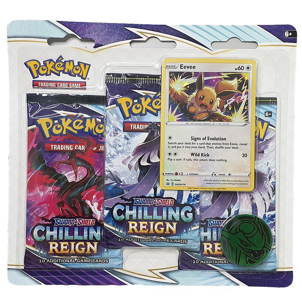 Pokemon TCG: Sword &amp; Shield SS06 Chilling Reign 3 Packs Blister-Eevee-The Pokémon Company International-Ace Cards &amp; Collectibles