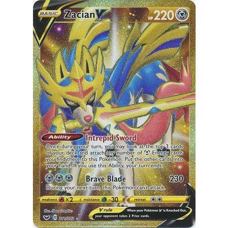 Pokemon TCG SS Zacian V Gold Holo Secret Rare Card
