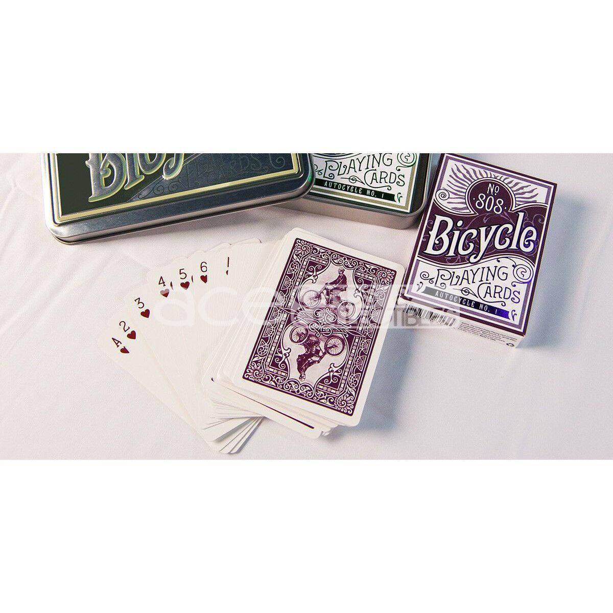 Bicycle Retro Tin Collector Tin 2 Premium Deck (Autocycle Green &amp; Purple) Playing Cards-United States Playing Cards Company-Ace Cards &amp; Collectibles